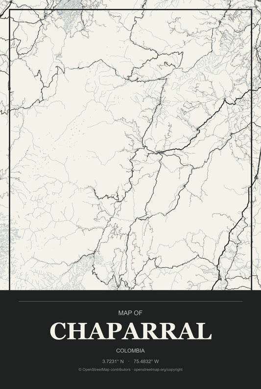 Chaparral, Colombia City Map Aluminum Sign in Museum Plaque style