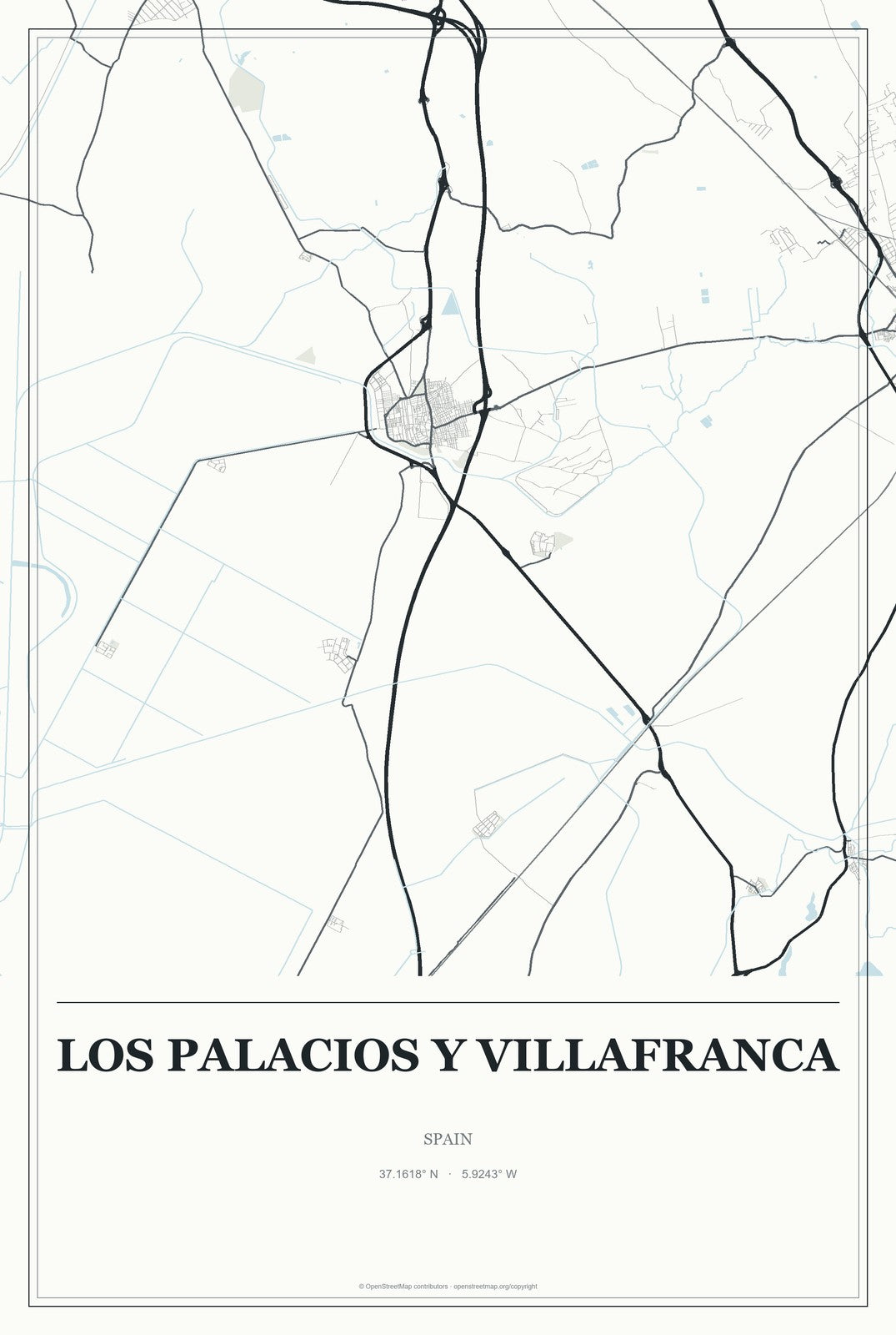 Los Palacios y Villafranca, Spain City Map Aluminum Sign in Gallery Air style