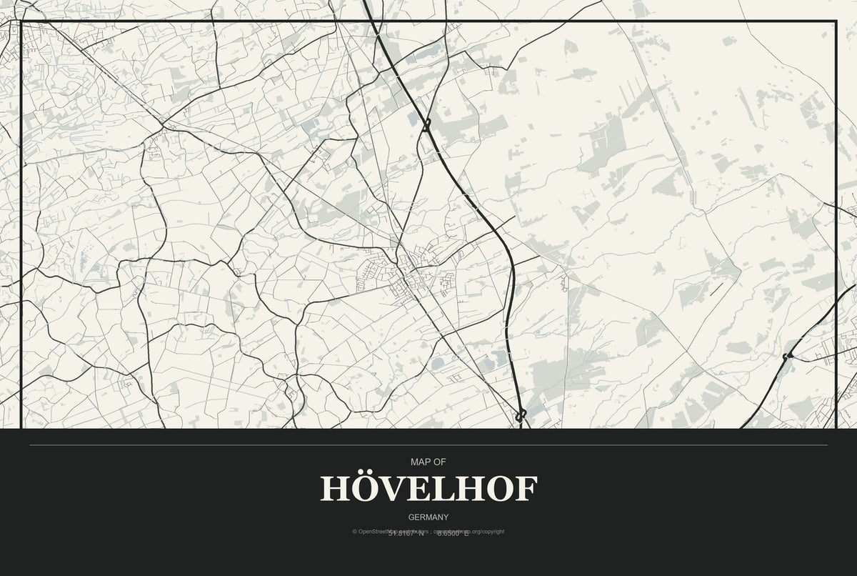 Hövelhof, Germany City Map Aluminum Sign in Museum Plaque style