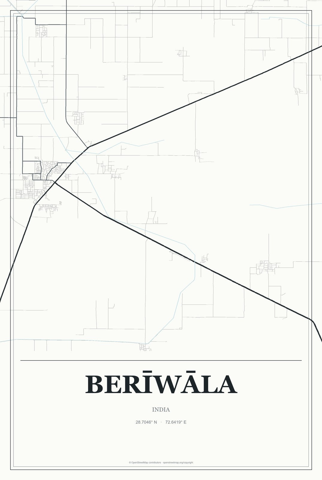 Berīwāla, India City Map Aluminum Sign in Gallery Air style