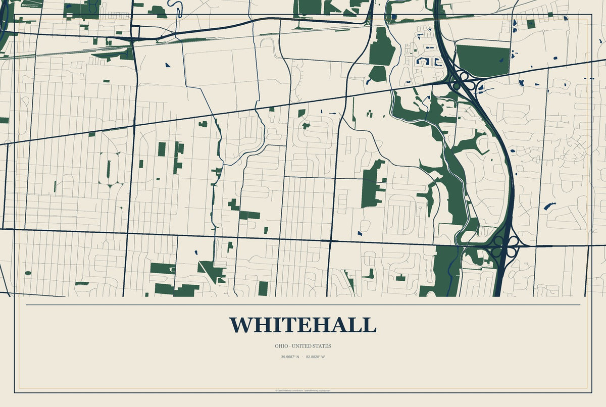 Whitehall, Ohio City Map Aluminum Sign in Coastal Cutout style