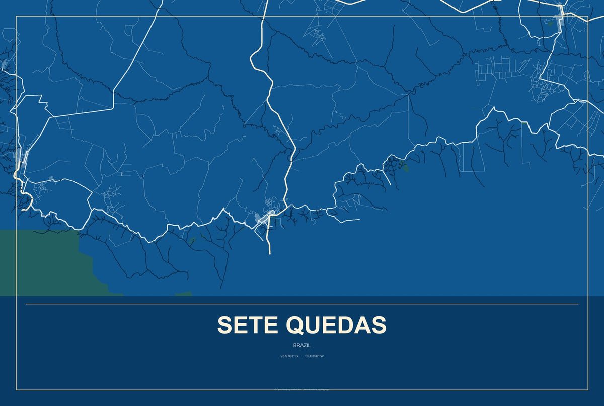 Sete Quedas, Brazil City Map Aluminum Sign in Harbor Cobalt style
