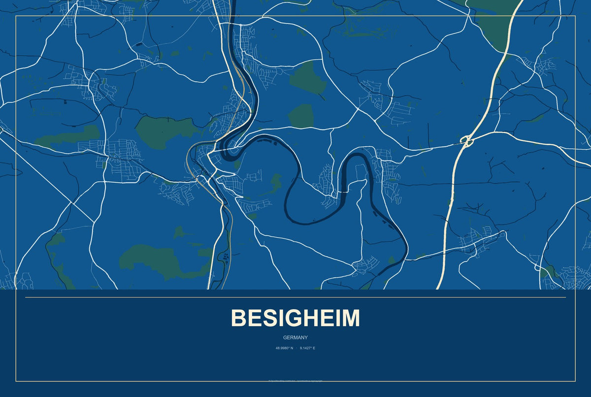 Besigheim, Germany City Map Aluminum Sign in Harbor Cobalt style