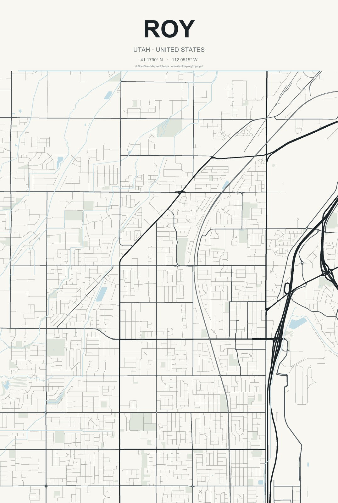 Roy, Utah City Map Aluminum Sign in Headline Atlas style