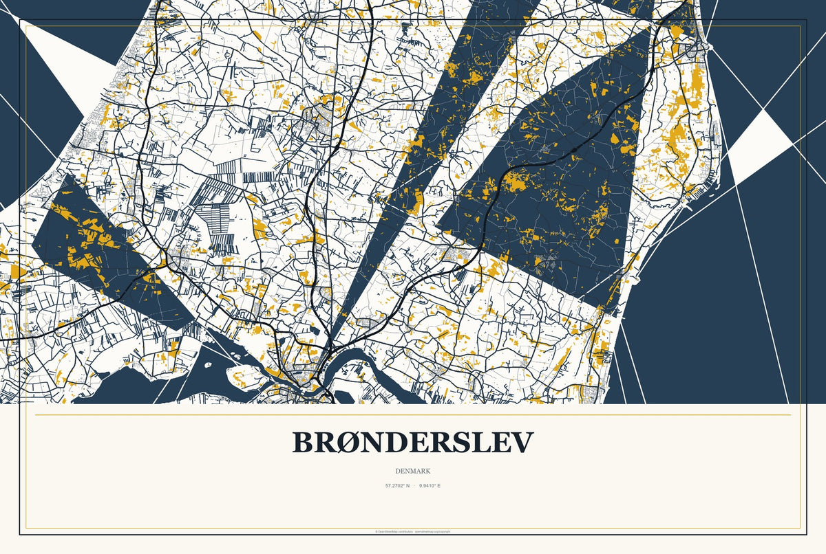 Brønderslev, Denmark City Map Aluminum Sign in Citrine Modern style