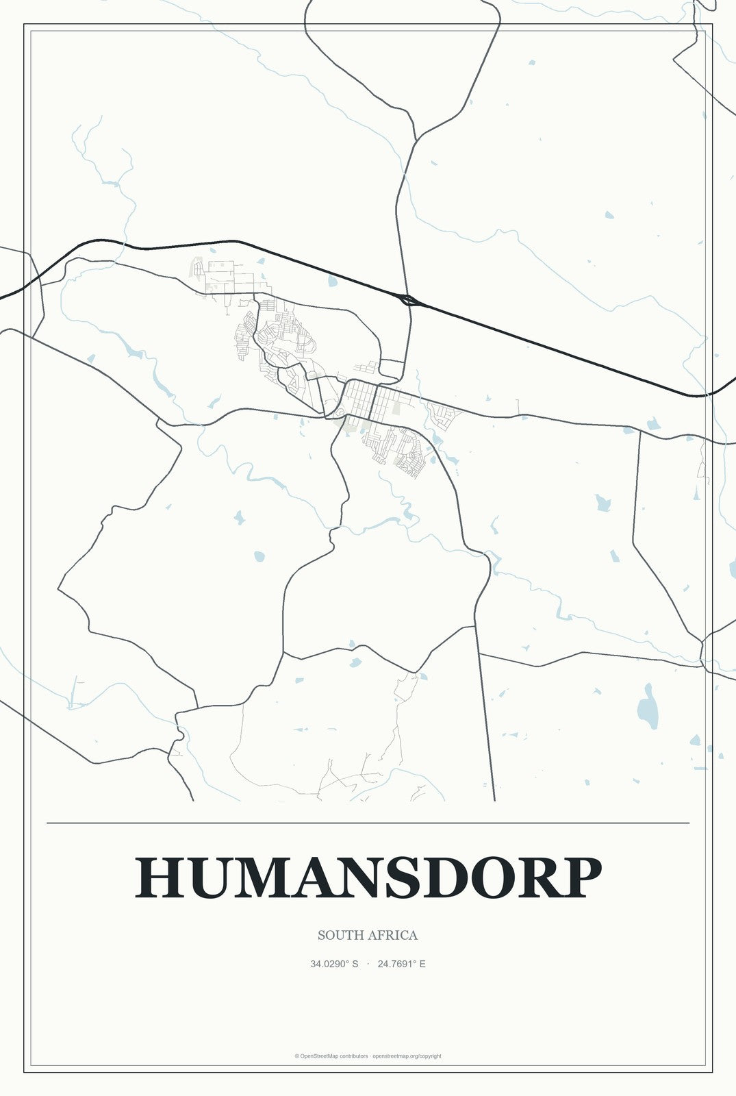 Humansdorp, South Africa City Map Aluminum Sign in Gallery Air style