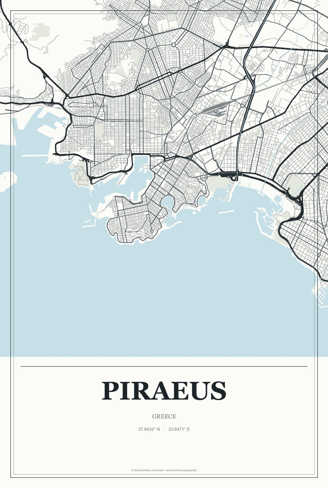 Piraeus, Greece City Map Aluminum Sign in Gallery Air style