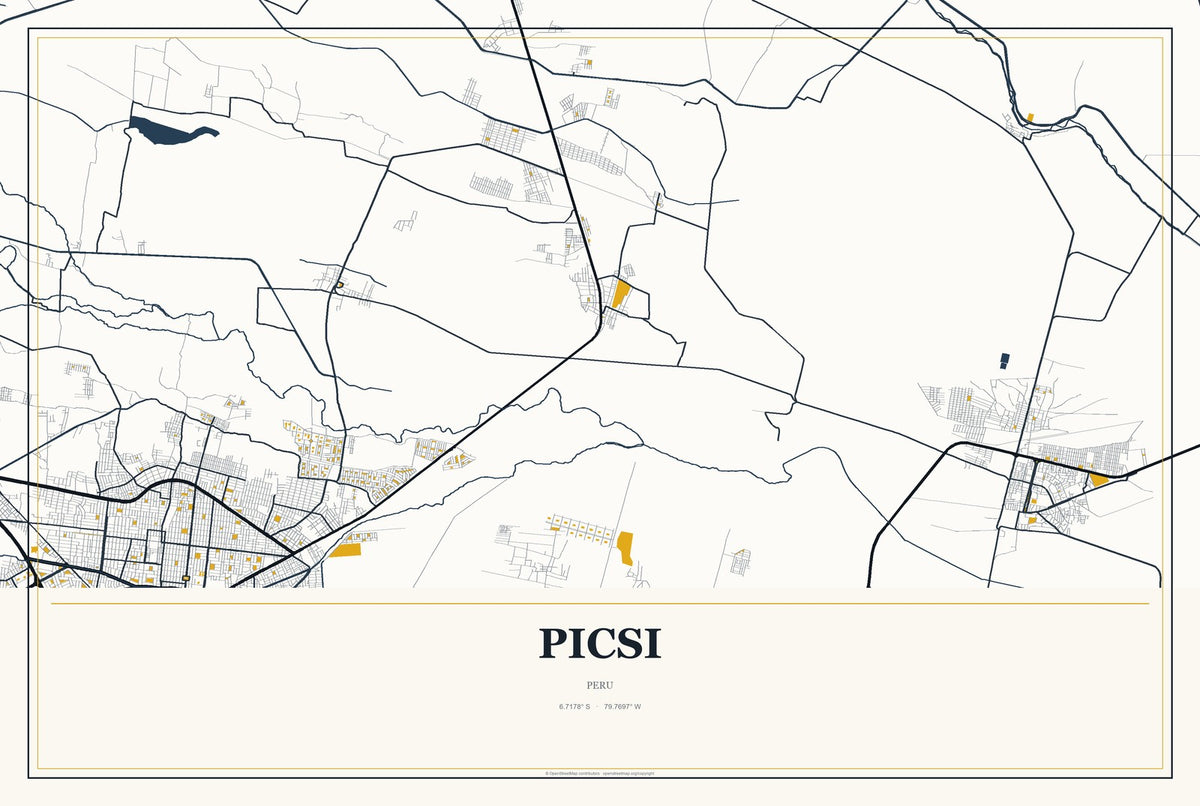 Picsi, Peru City Map Aluminum Sign in Citrine Modern style