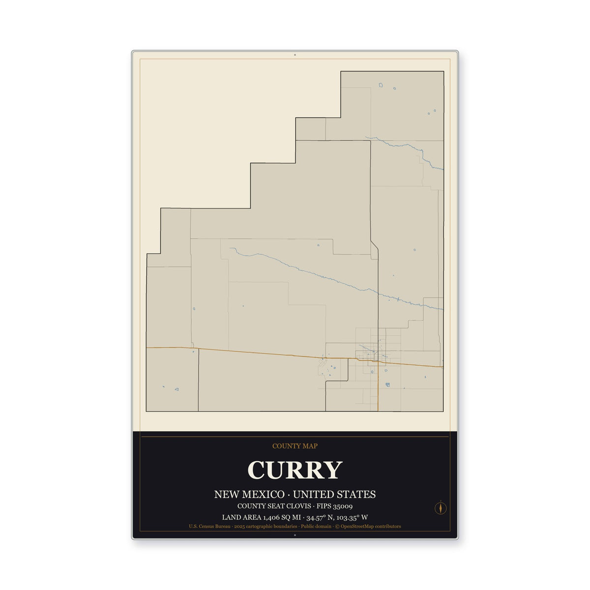 Curry County, New Mexico Map Aluminum Sign in Museum Plaque style