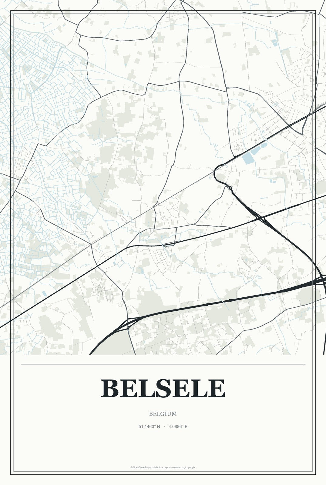 Belsele, Belgium City Map Aluminum Sign in Gallery Air style