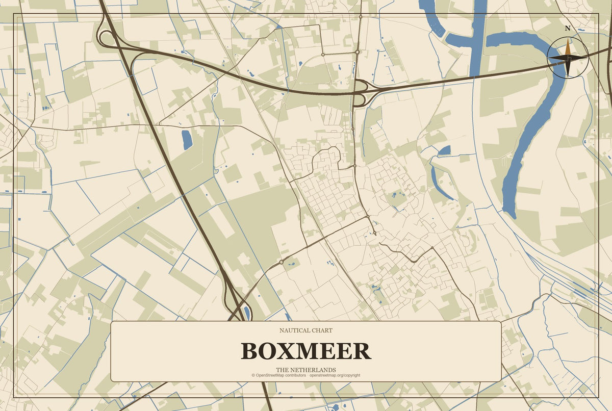 Boxmeer, The Netherlands City Map Aluminum Sign in Heritage Nautical style