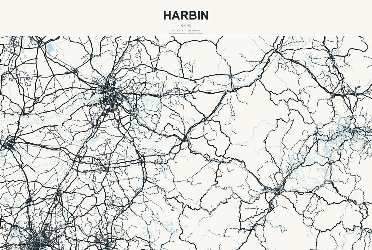 Harbin, China City Map Aluminum Sign in Headline Atlas style