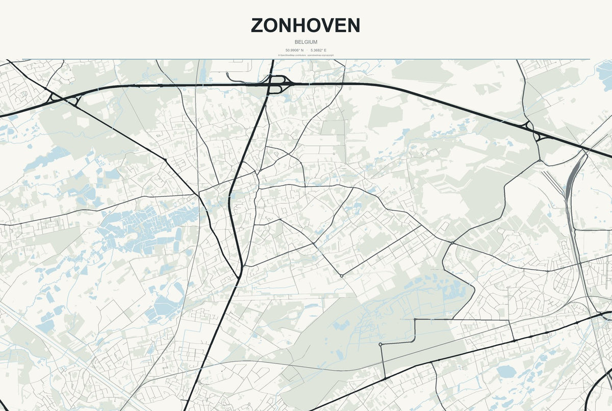 Zonhoven, Belgium City Map Aluminum Sign in Headline Atlas style