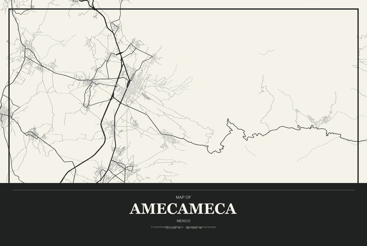 Amecameca, Mexico City Map Aluminum Sign in Museum Plaque style