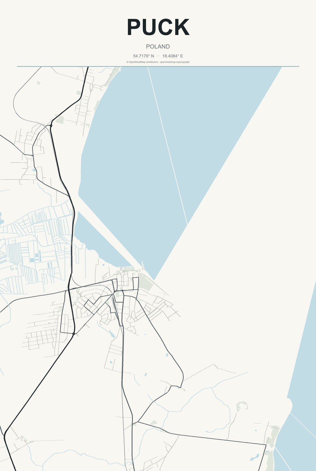 Puck, Poland City Map Aluminum Sign in Headline Atlas style