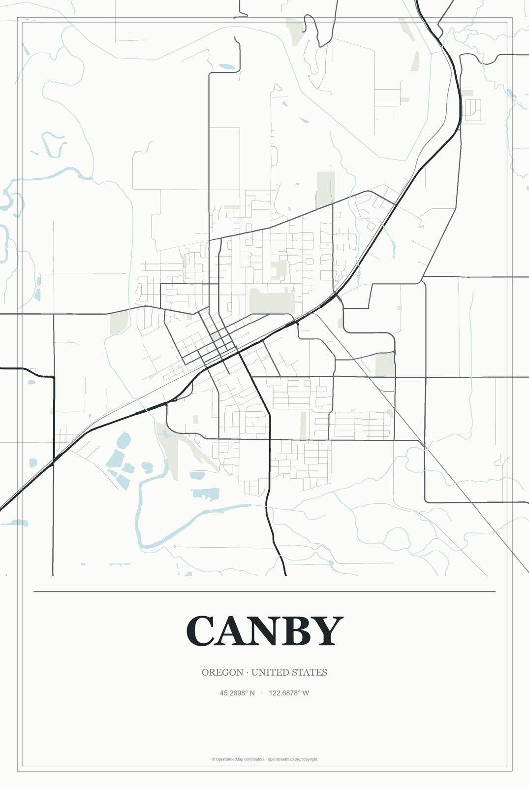 Canby, Oregon City Map Aluminum Sign in Gallery Air style