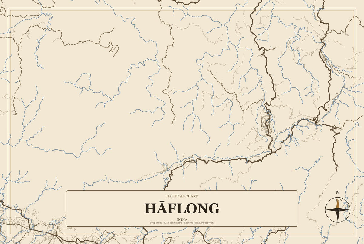 Hāflong, India City Map Aluminum Sign in Heritage Nautical style