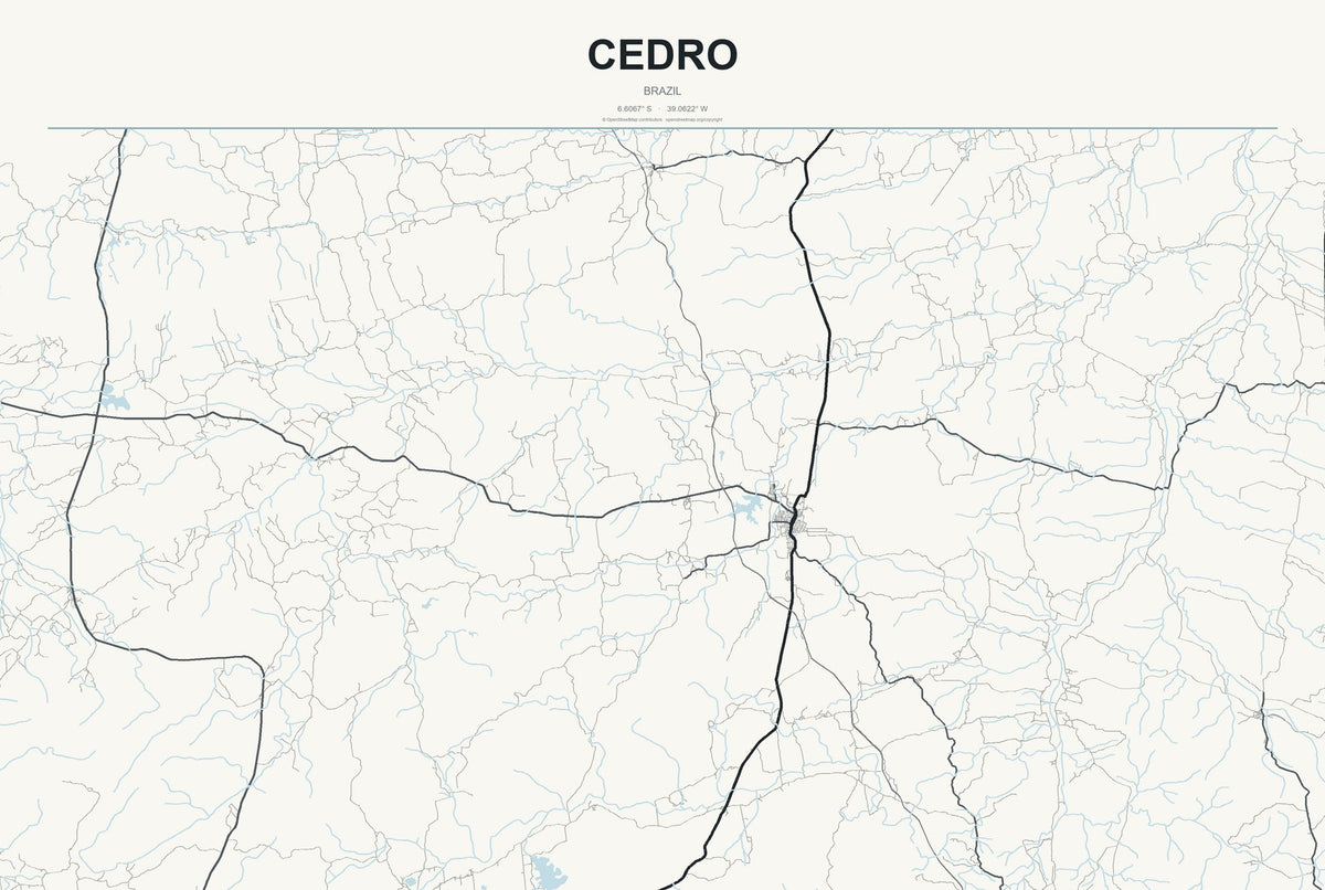 Cedro, Pernambuco, Brazil City Map Aluminum Sign in Headline Atlas style