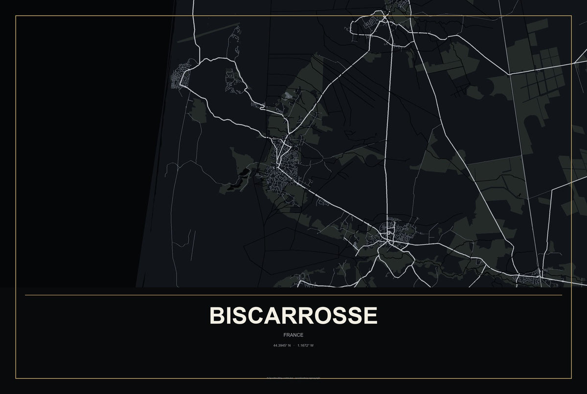 Biscarrosse, France City Map Aluminum Sign in Metropolitan Noir style