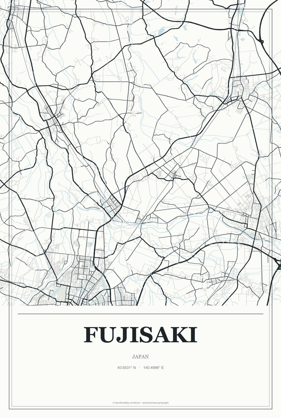 Fujisaki, Japan City Map Aluminum Sign in Gallery Air style