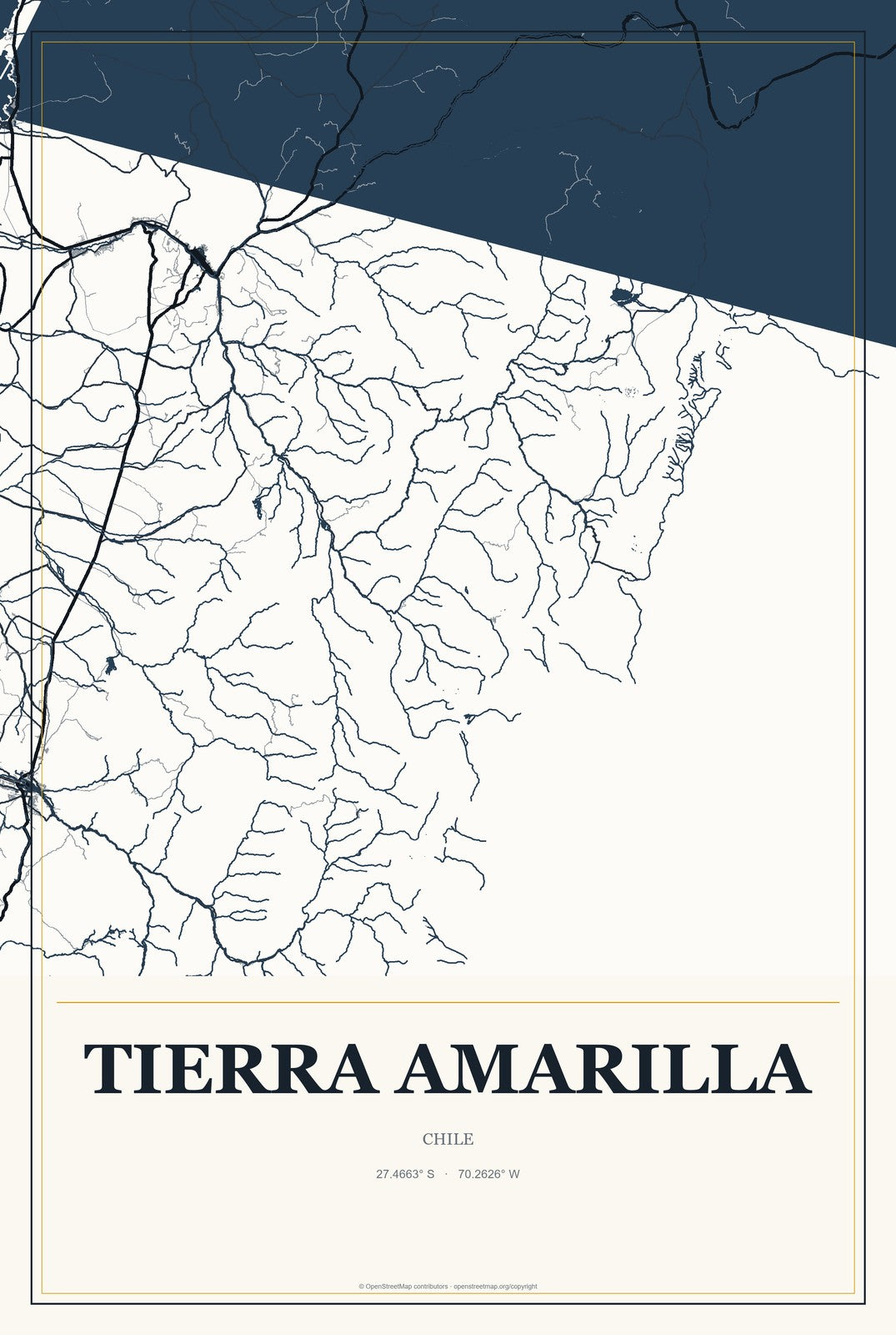 Tierra Amarilla, Chile City Map Aluminum Sign in Citrine Modern style