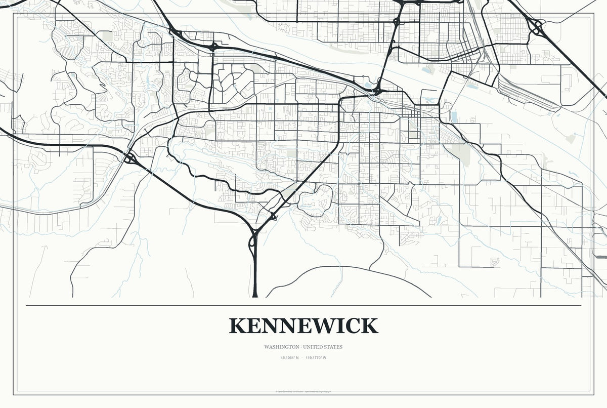 Kennewick, Washington City Map Aluminum Sign in Gallery Air style