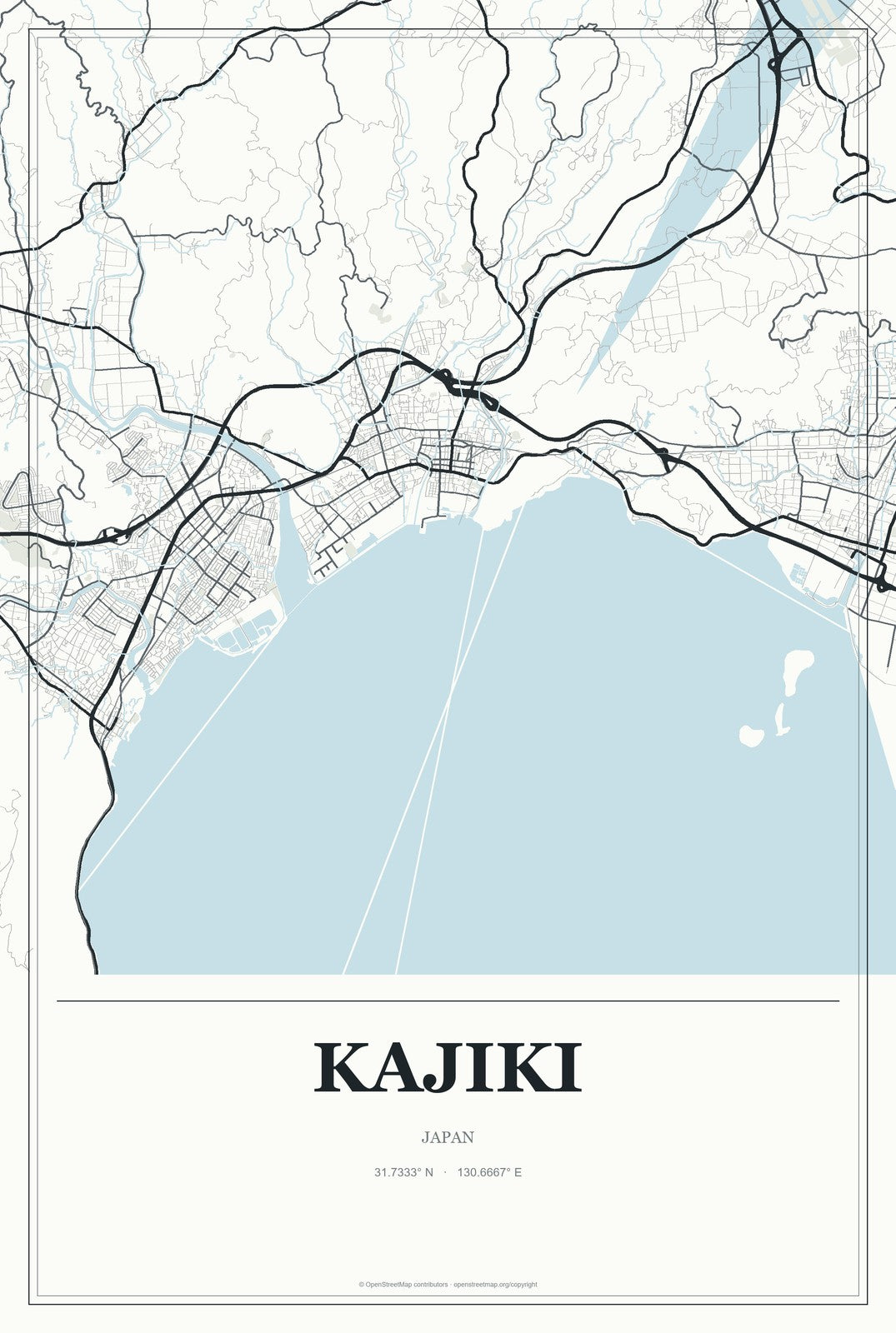 Kajiki, Japan City Map Aluminum Sign in Gallery Air style