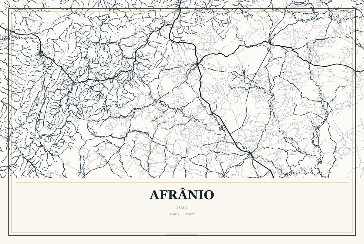 Afrânio, Brazil City Map Aluminum Sign in Citrine Modern style