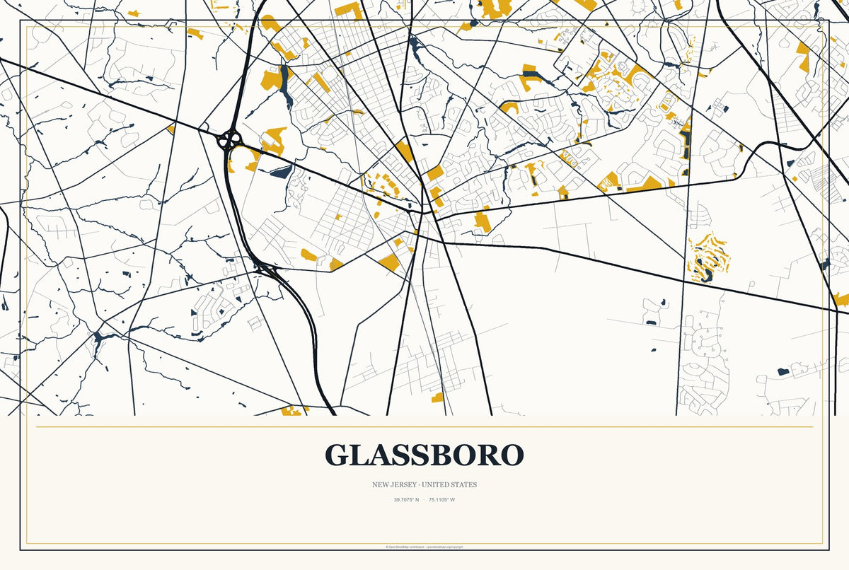 Glassboro, New Jersey City Map Aluminum Sign in Citrine Modern style