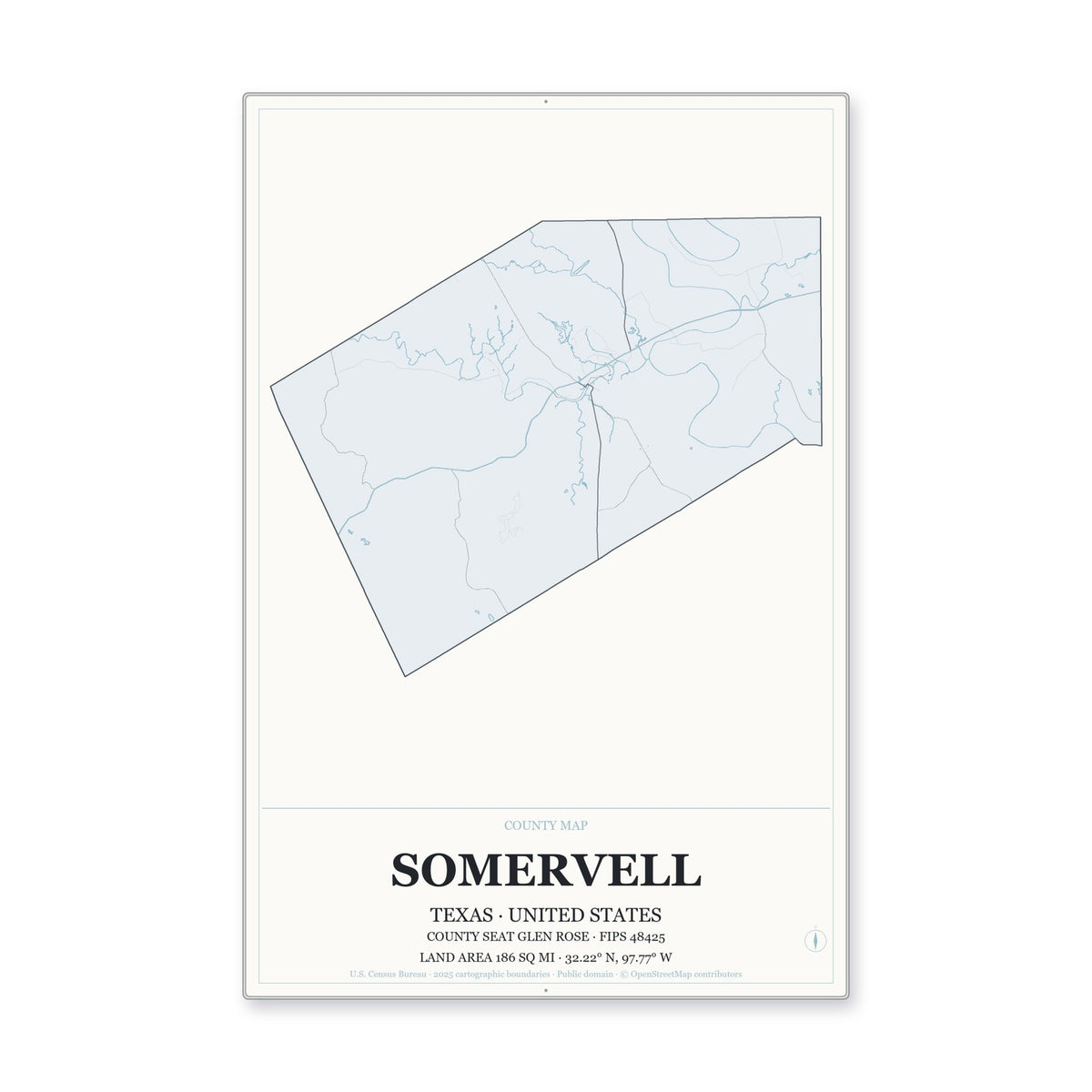 Somervell County, Texas Map Aluminum Sign in Gallery Air style