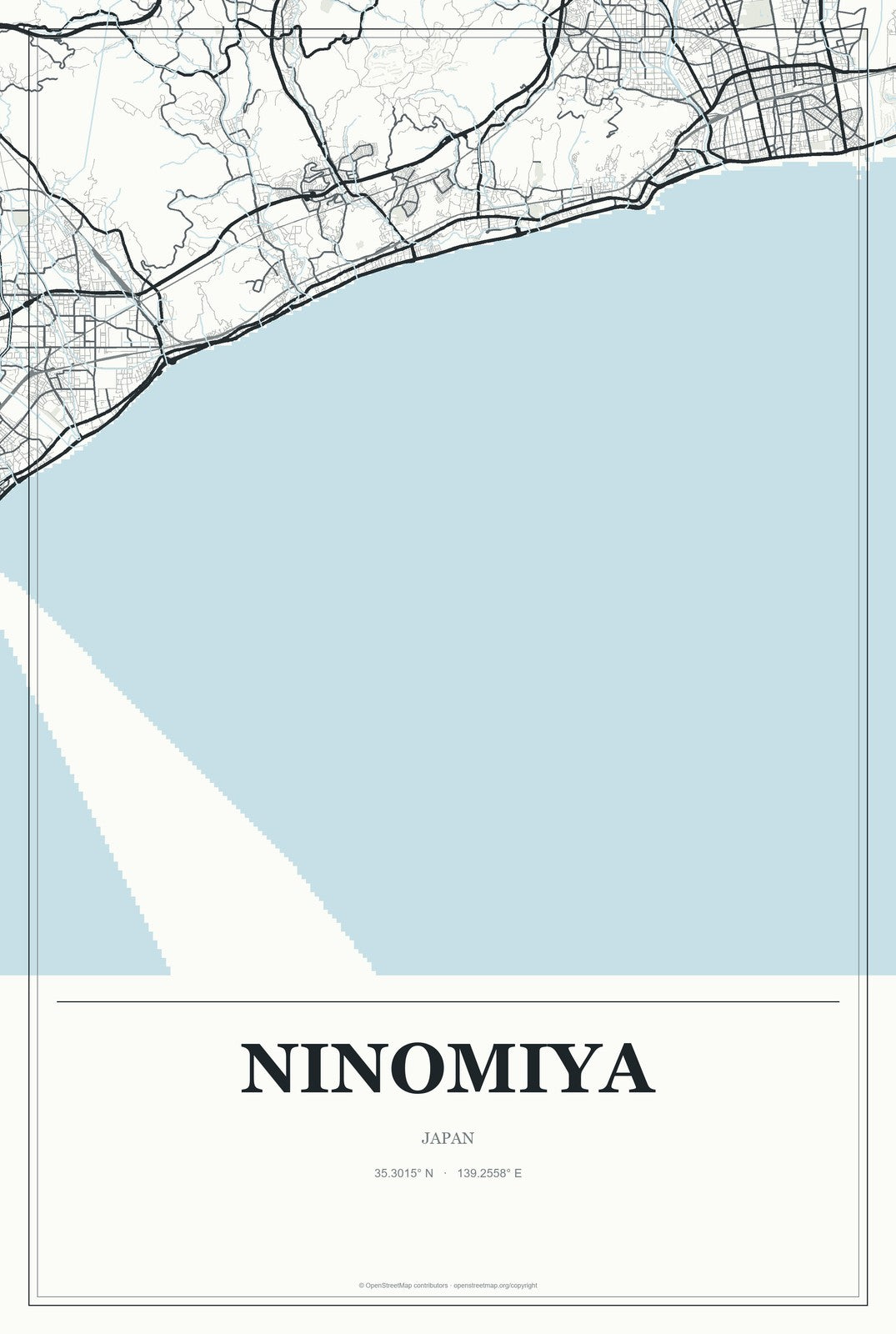 Ninomiya, Japan City Map Aluminum Sign in Gallery Air style