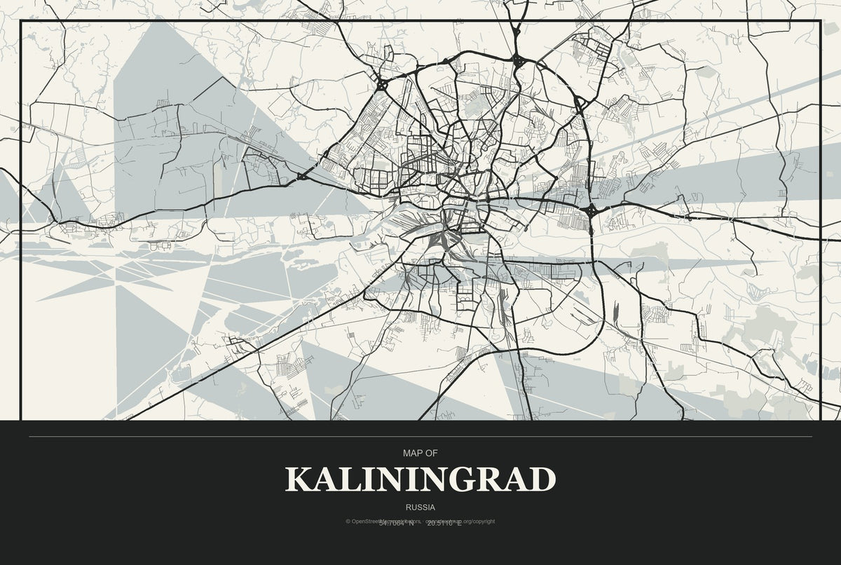 Kaliningrad, Russia City Map Aluminum Sign in Museum Plaque style