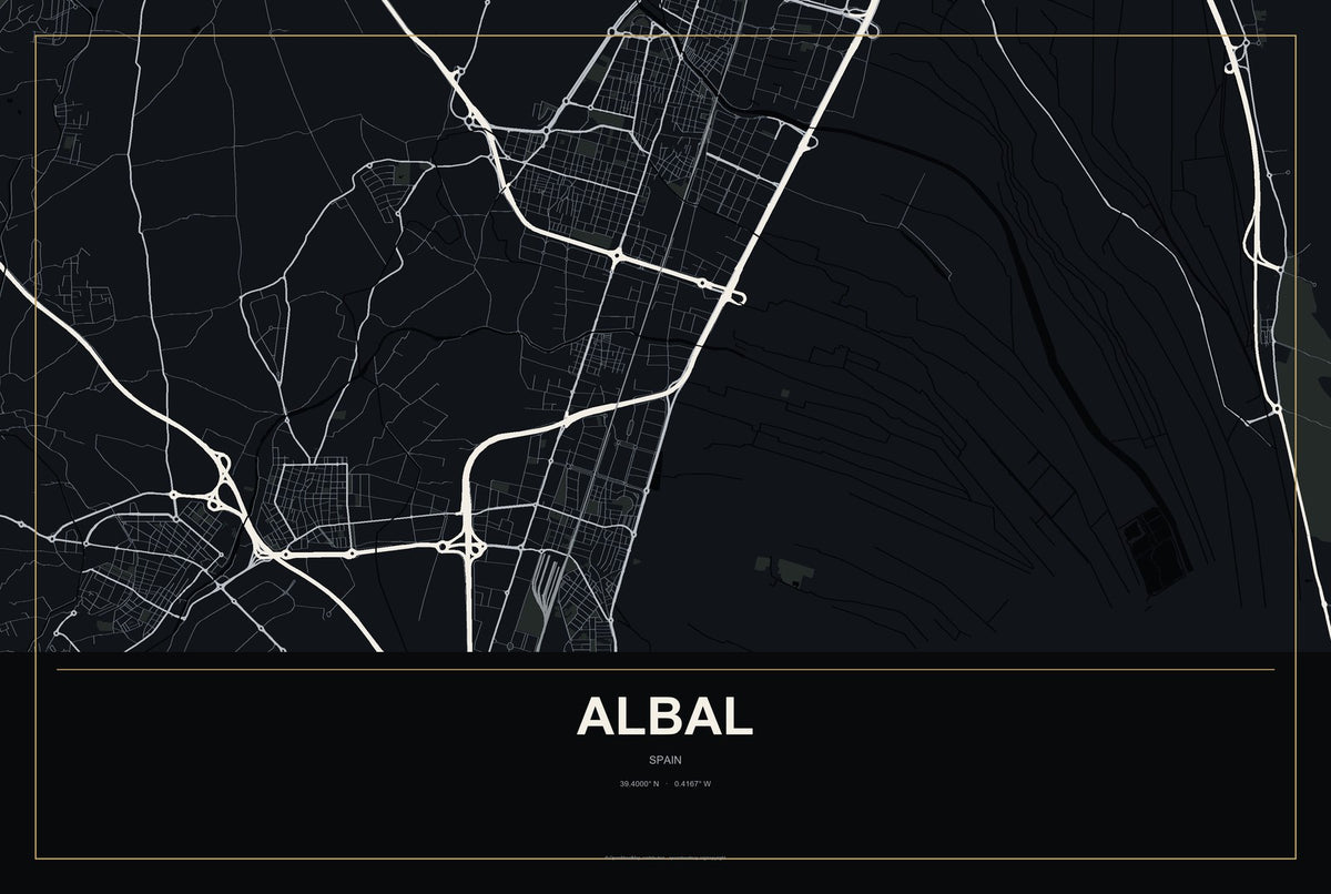 Albal, Spain City Map Aluminum Sign in Metropolitan Noir style
