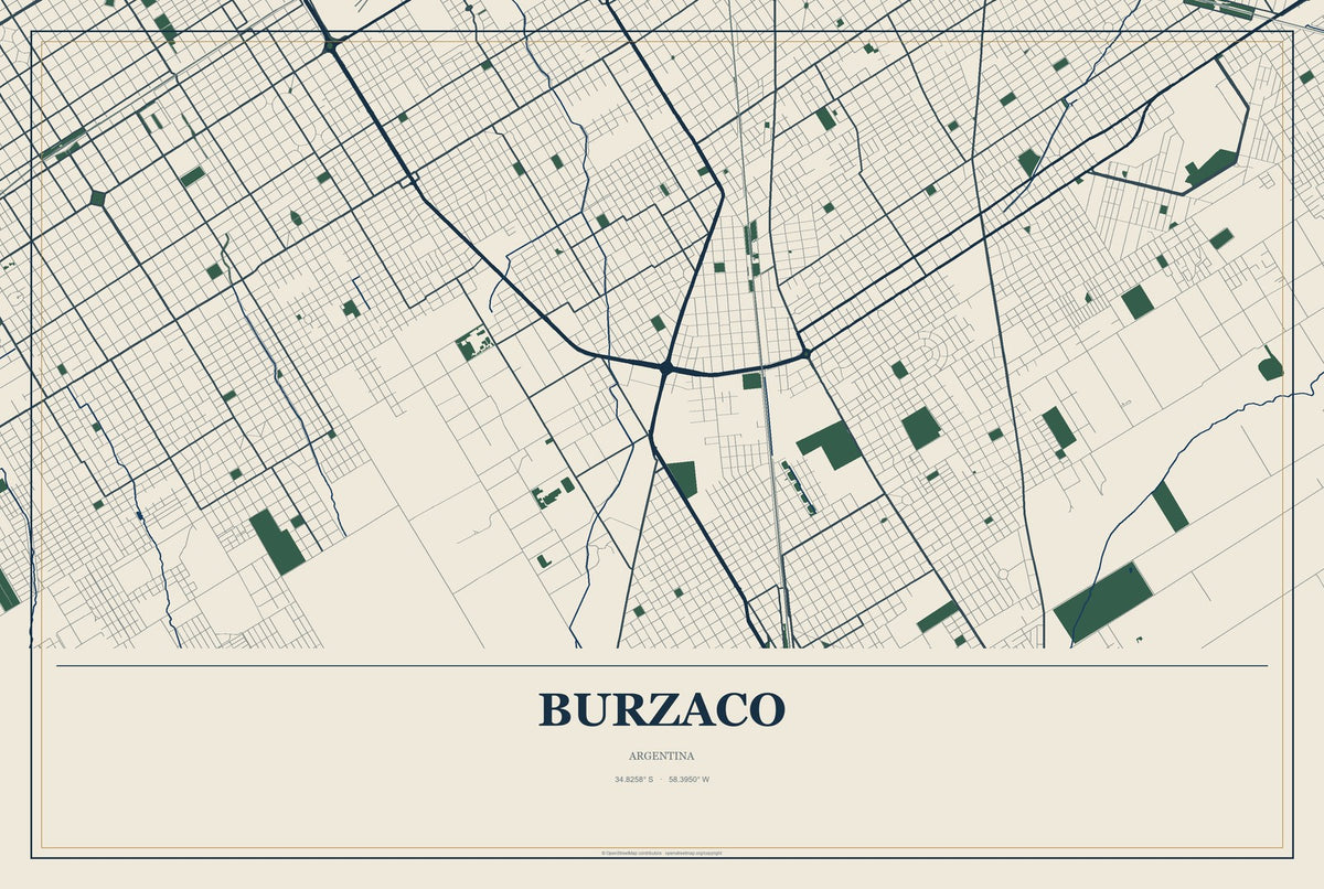 Burzaco, Argentina City Map Aluminum Sign in Coastal Cutout style