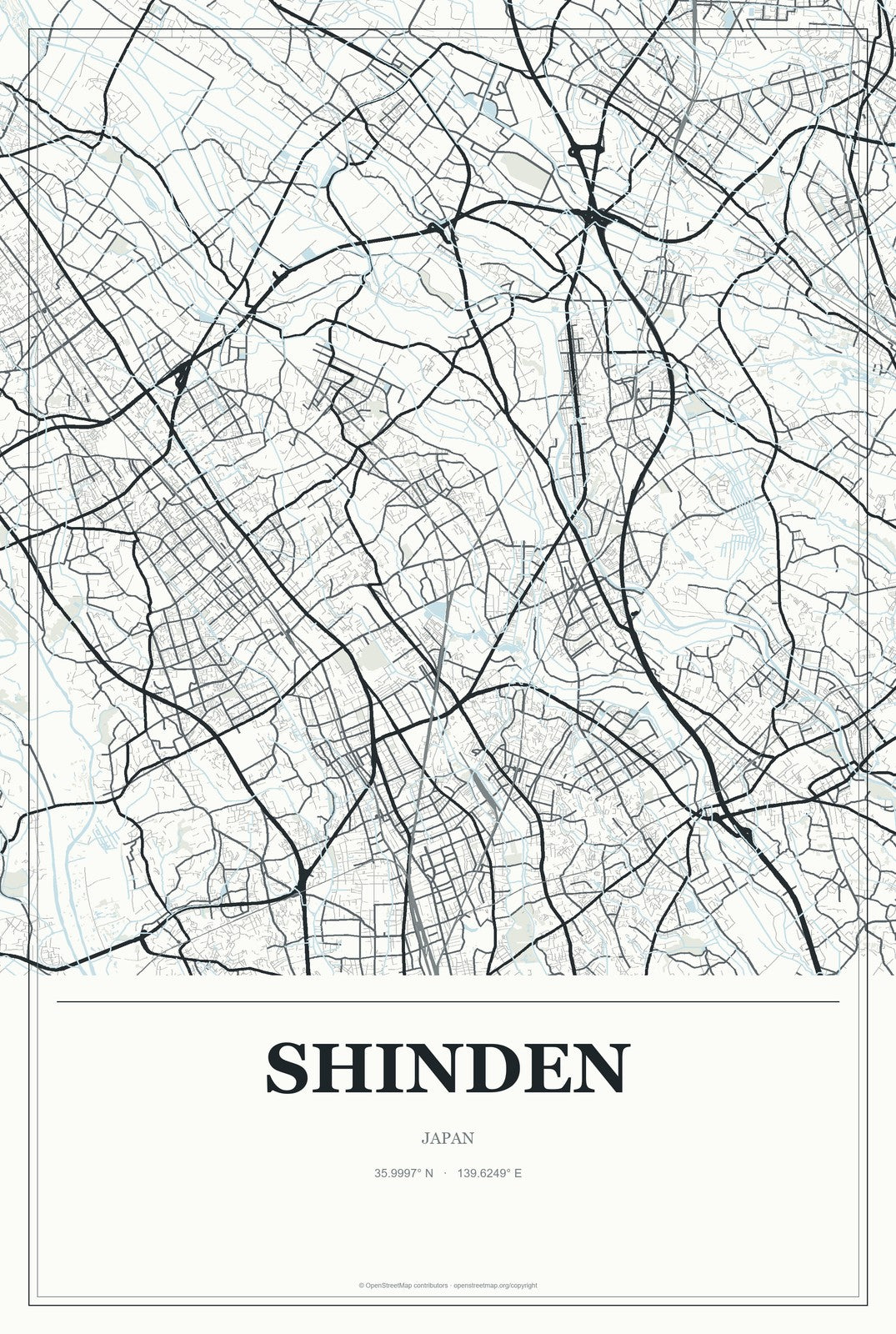 Shinden, Japan City Map Aluminum Sign in Gallery Air style