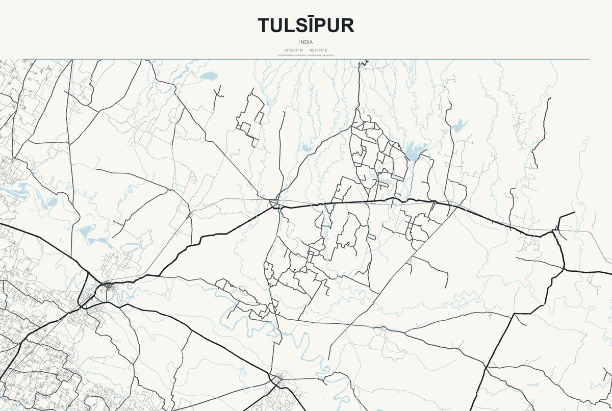 Tulsīpur, India City Map Aluminum Sign in Headline Atlas style
