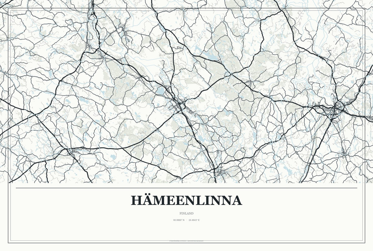 Hämeenlinna, Finland City Map Aluminum Sign in Gallery Air style