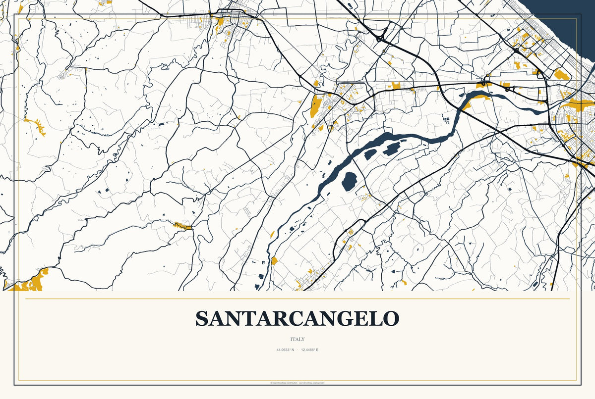 Santarcangelo, Italy City Map Aluminum Sign in Citrine Modern style