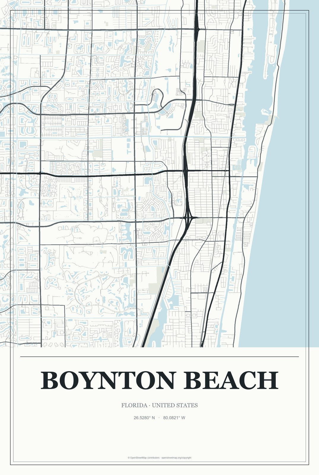 Boynton Beach, Florida City Map Aluminum Sign in Gallery Air style