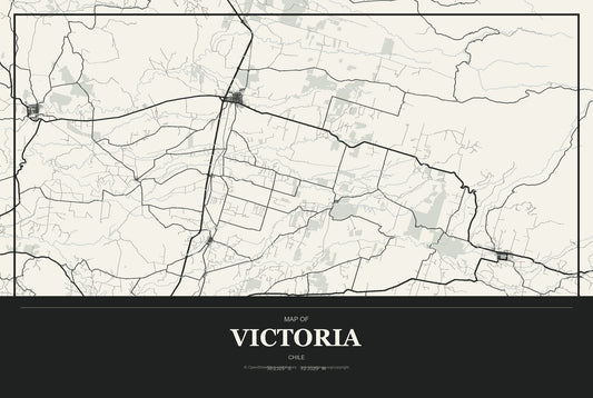 Victoria, Chile City Map Aluminum Sign in Museum Plaque style