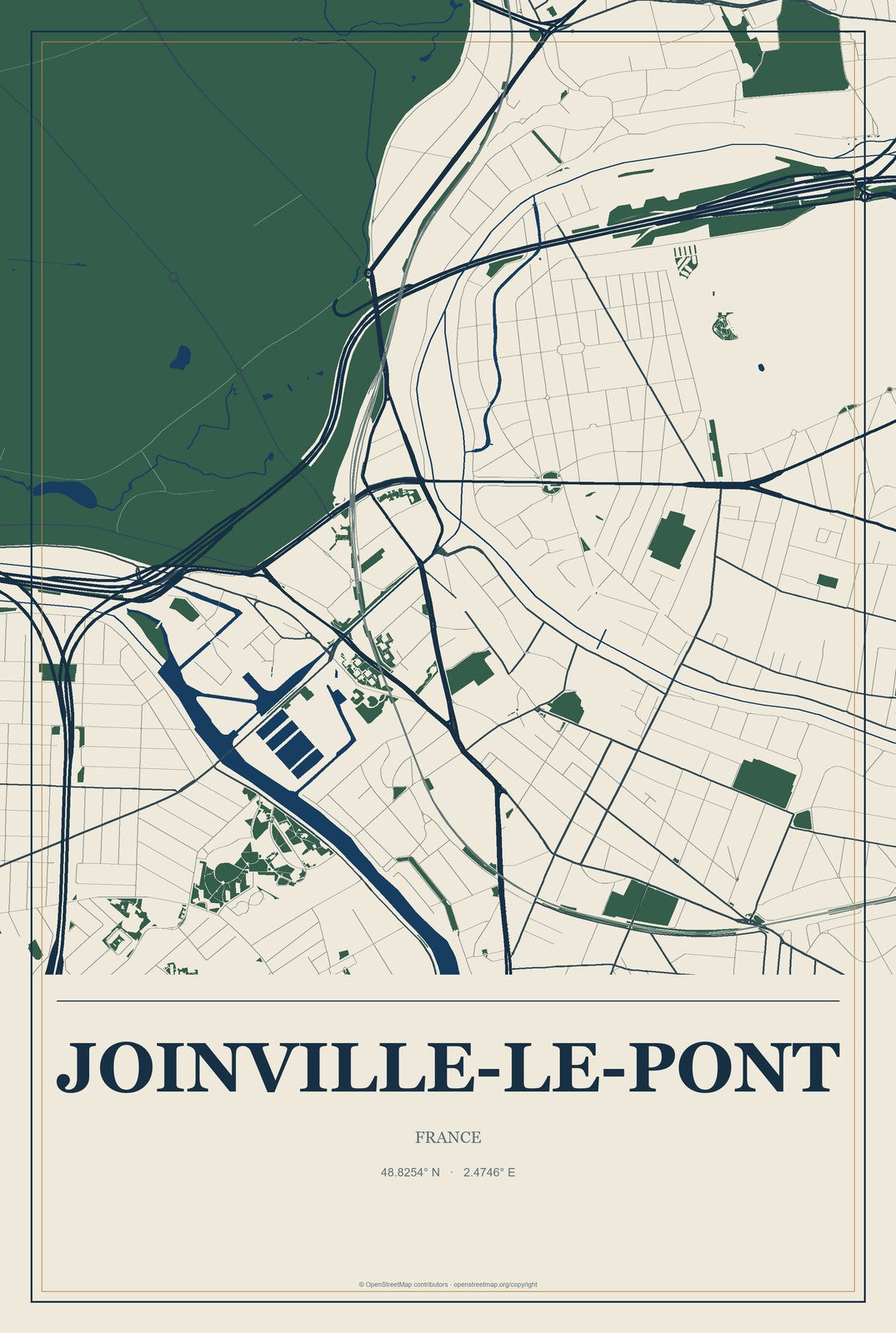 Joinville-le-Pont, France City Map Aluminum Sign in Coastal Cutout style