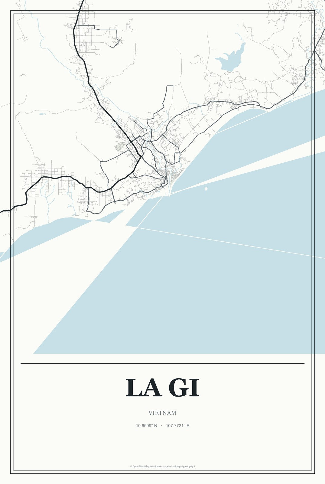 La Gi, Vietnam City Map Aluminum Sign in Gallery Air style