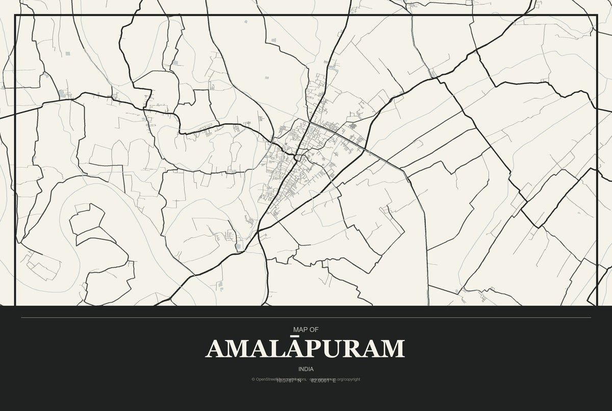 Amalāpuram, India City Map Aluminum Sign in Museum Plaque style