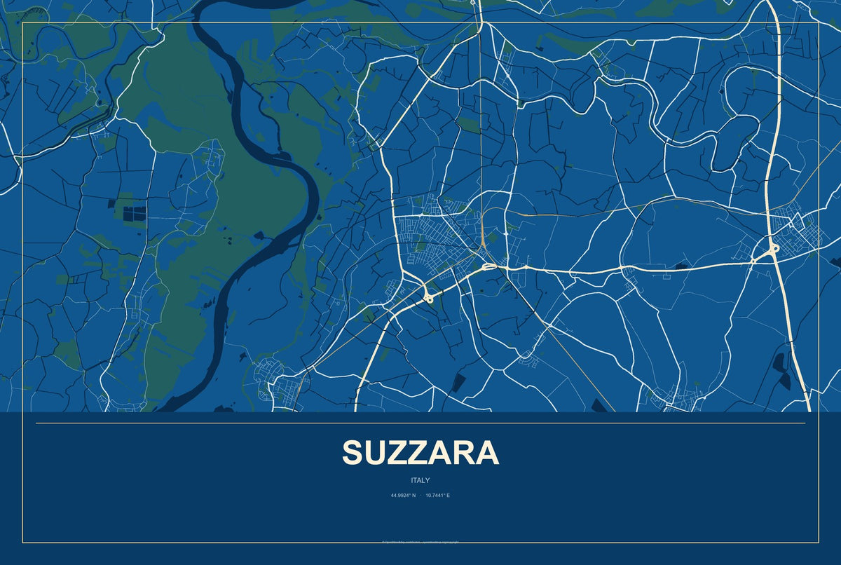 Suzzara, Italy City Map Aluminum Sign in Harbor Cobalt style