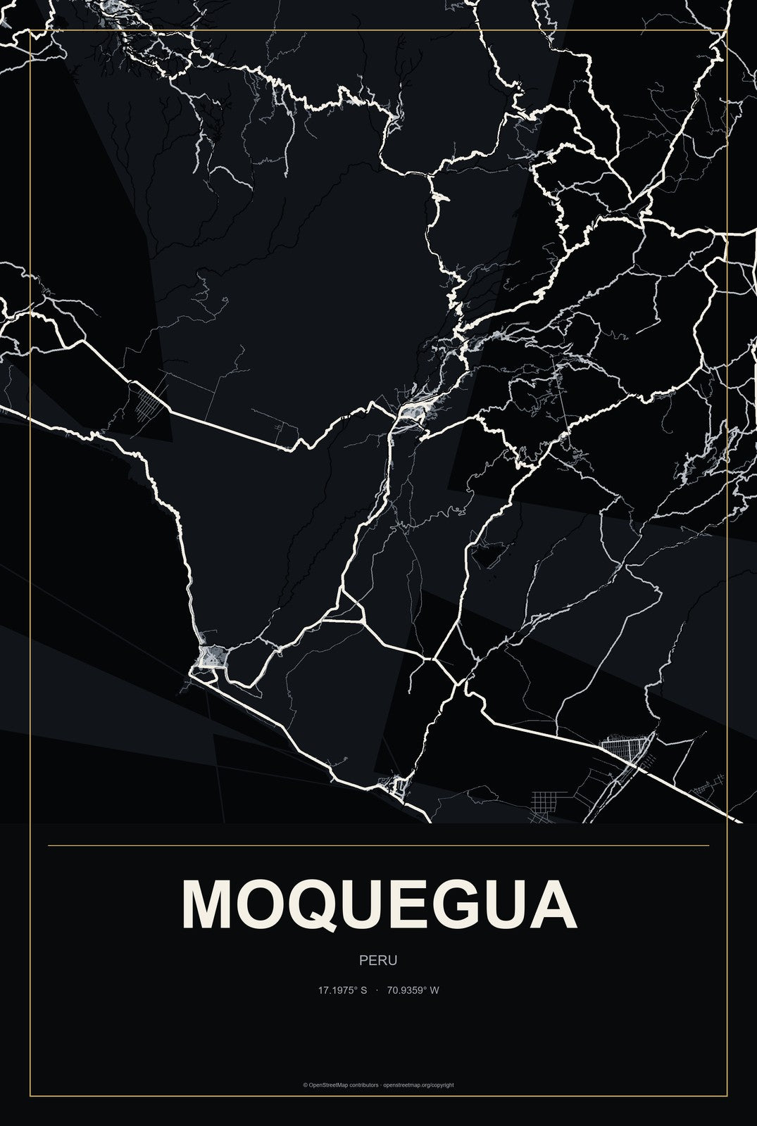 Moquegua, Peru City Map Aluminum Sign in Metropolitan Noir style