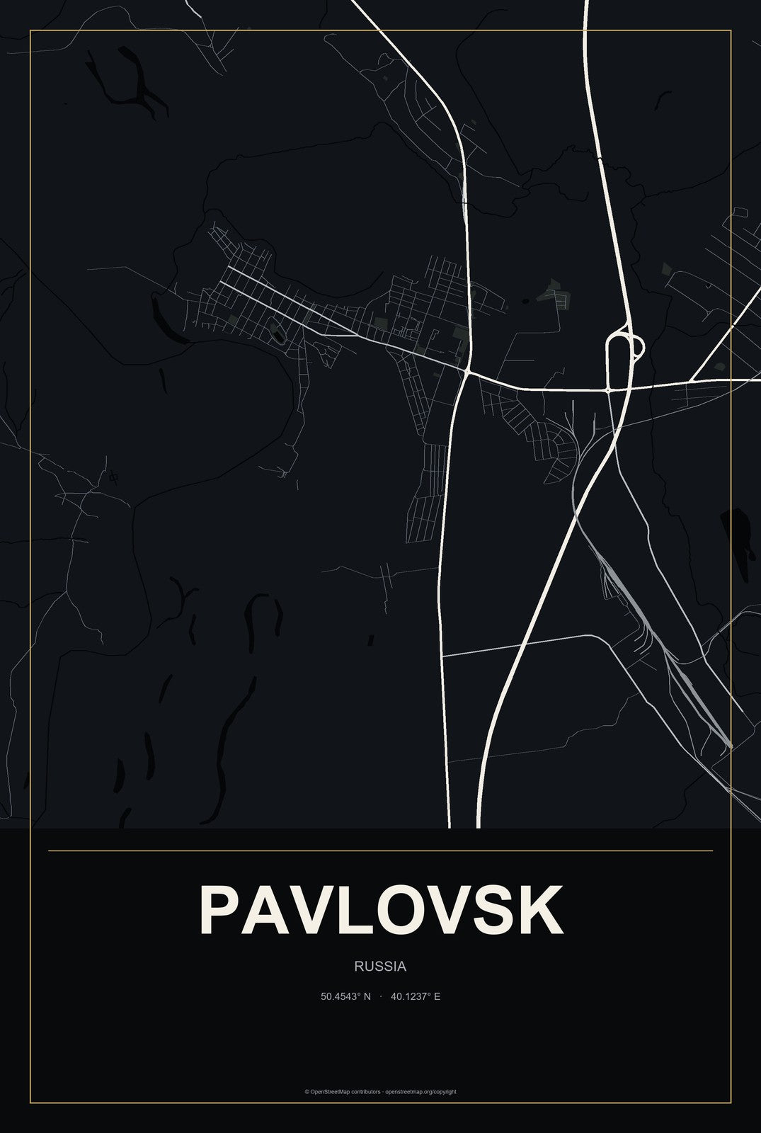 Pavlovsk, St.-Petersburg, Russia City Map Aluminum Sign in Metropolitan Noir style