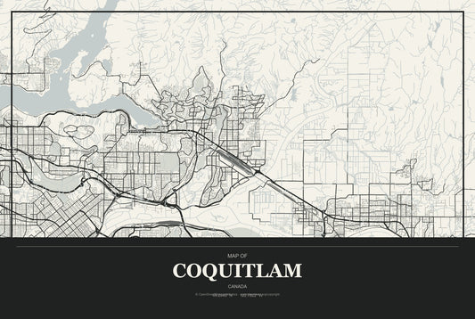 Coquitlam, Canada City Map Aluminum Sign in Museum Plaque style