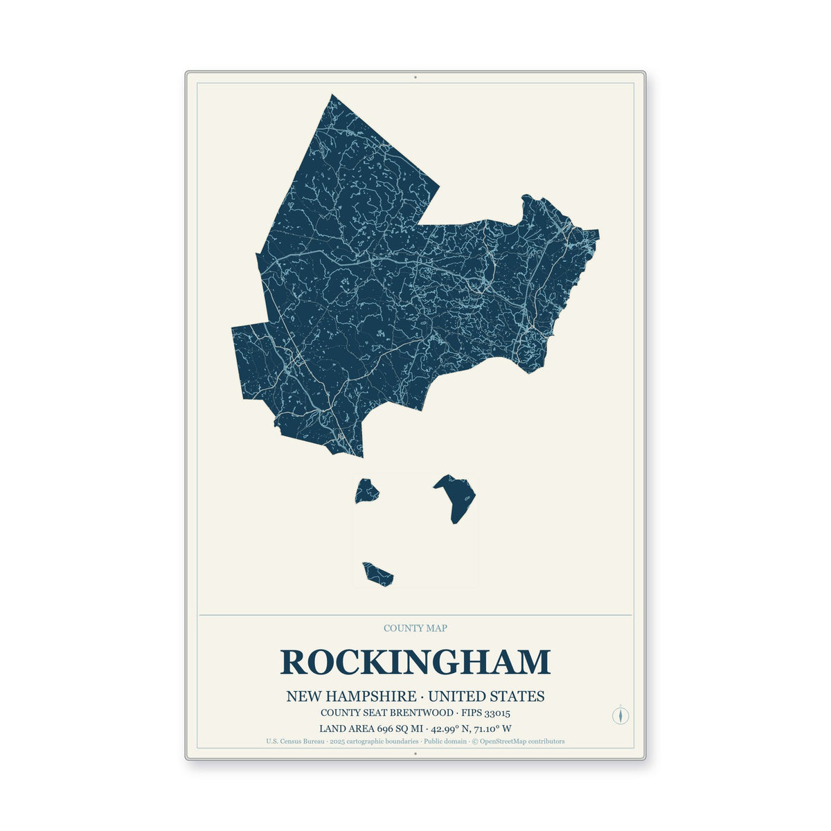 Rockingham County, New Hampshire Map Aluminum Sign in Coastal Cutout style