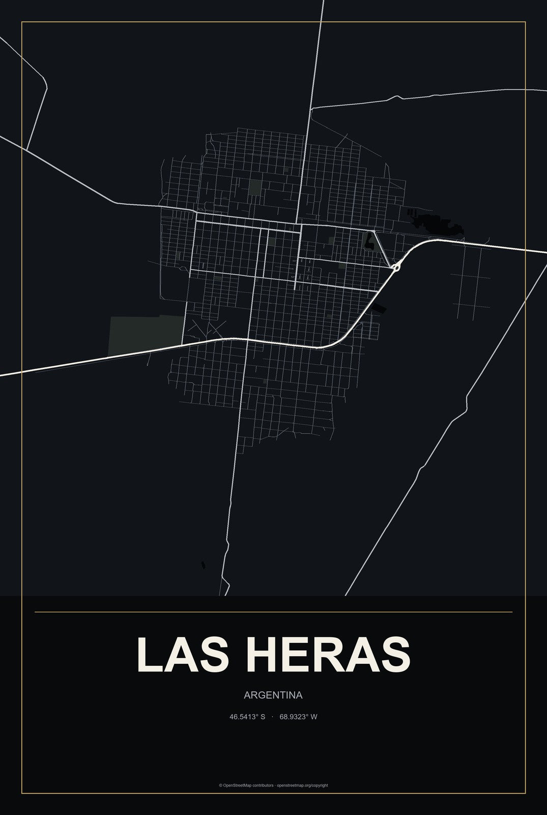 Las Heras, Argentina City Map Aluminum Sign in Metropolitan Noir style