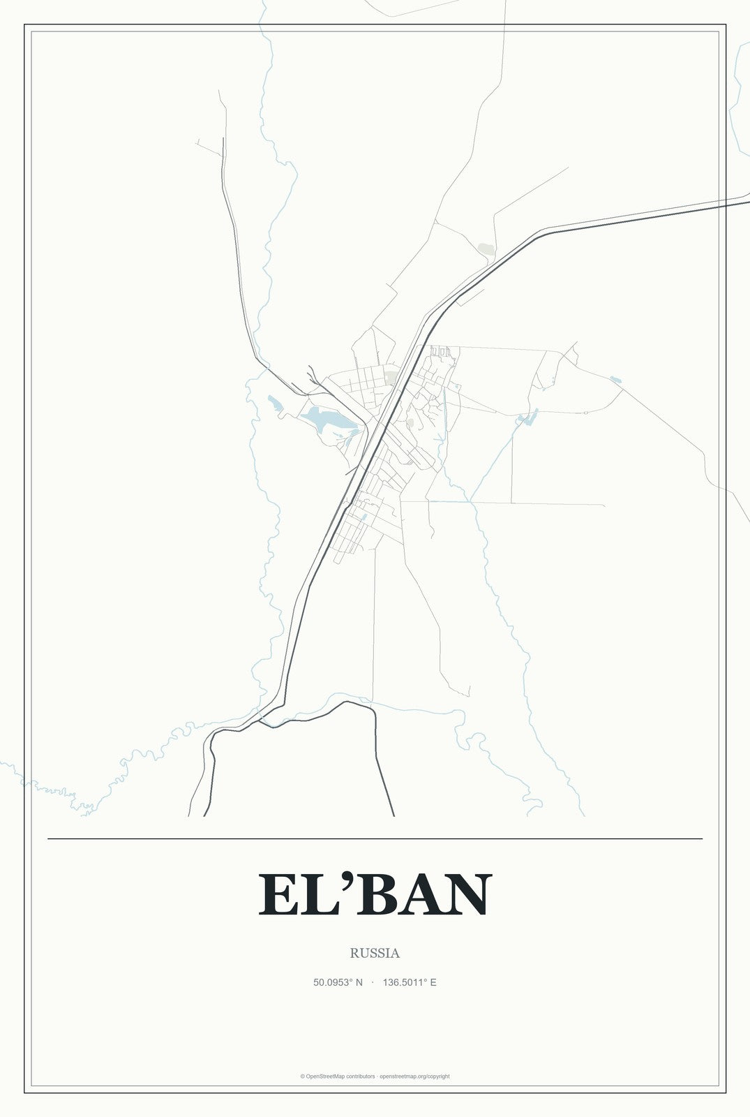 El’ban, Russia City Map Aluminum Sign in Gallery Air style